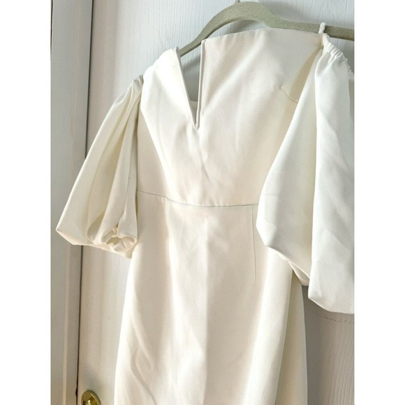 SELF PORTRAIT White Crepe Bow Balloon Sleeve Midi Dress - Picture 9 of 11